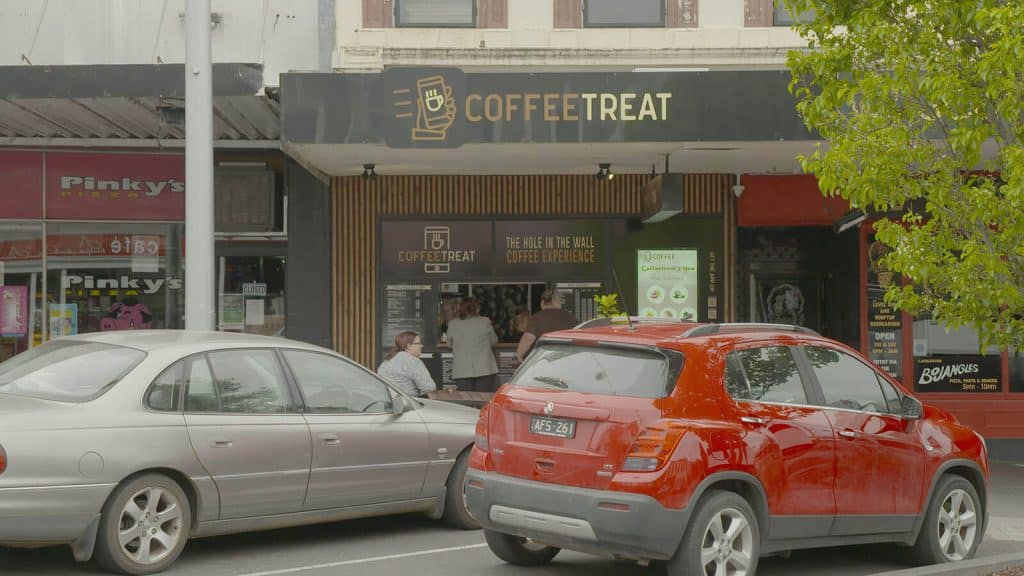 Coffee Treat storefront on a regional street
